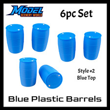 55 Gallon Plastic Barrel/Drum 6pc Blue - 1G Scale - 1:32