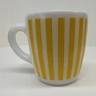 VTG Hazel-Atlas milk glass mug, yellow candy stripe pattern from the 1950s.