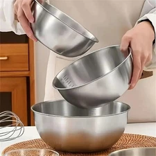 3 PCS Stainless Steel Kitchen Cooking Serving Set Mixing Bowls 3 Sizes B-13328
