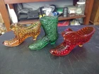 Vintage Fenton Glass Lot Of 3 Glass Shoes Green Amber Red Yellow No Chips/Cracks