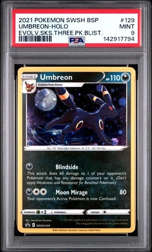 2021 POKEMON PROMO EVOLVING SKIES THREE PACK BLISTERS #129 UMBREON-HOLO PSA 9