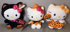 MINT Lot of 3 TY Hello Kitty By Sanrio Halloween Plush Black Cat Pumpkin Witch