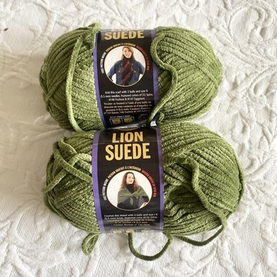 Lot of 2 Lion Suede Yarn, Olive 132. Trendy Boho Green  Crochet Knit Craft
