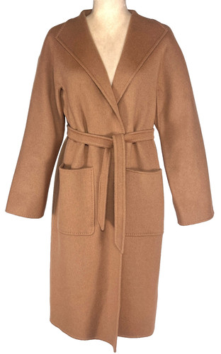 Max Mara LILIA 100% Cashmere Hand Sewn Wrap Coat Size 8 Camel MSRP $5,990.00