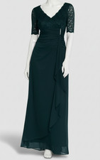 B&A by Betsy & Adam Women's Green Lace-Top Gown Waterfall-Detail Dress Size' 8