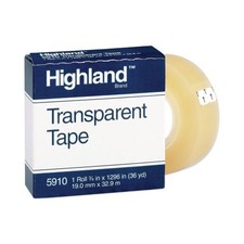 Highland Transparent Tape, 1" Core, 0.75" x 36 yds, Clear, 8/Carton