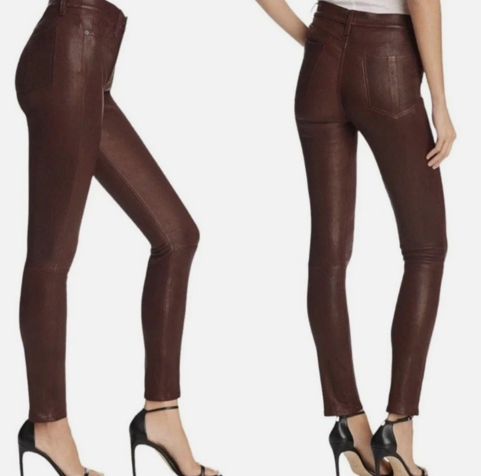 Rag & Bone Women’s 100% Lamb Leather Skinny Pants 26 Burgundy - Image 2 of 4