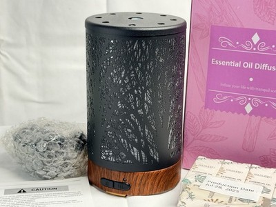 Essential Oil Diffuser Set Ultrasonic Wood Grain LED w/ Oils NEW Open Box