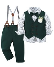Baby Boy Clothes Suit Gentleman Wedding Outfits, Formal Dress Shirt Bowtie Ve...