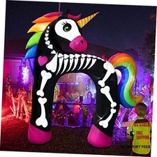 11FT Giant Halloween Inflatables Arch, Rainbow Skeleton Unicorn Decoration