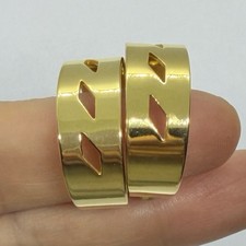 Vtg 1980  s Statement Hoop Shiny Goldtone Cut Out Openwork Earrings Clip Large