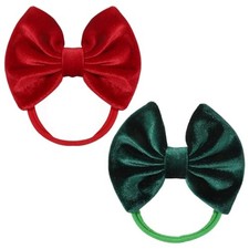 2 Pcs Christmas Velvet Ribbon Hair Bows, Tied Bows Handmade Soft Hairbands Bow