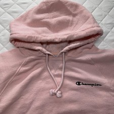 Champion Hoodie Womens M Pink Fleece Pullover Kangaroo Pocket Raglan Sleeve