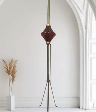  Antique Ruby Red Glass Ornament Lightning Rod with Brass Collars 53.5" 