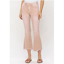 VERVET BY FLYING MONKEY Bella High Rise Flare Jeans Size 31 Raw Hem Mauve Pink