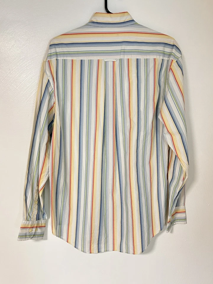 Nautica Button Down Men’s White Rainbow Stripe Classic Preppy Medium - Image 3 of 4