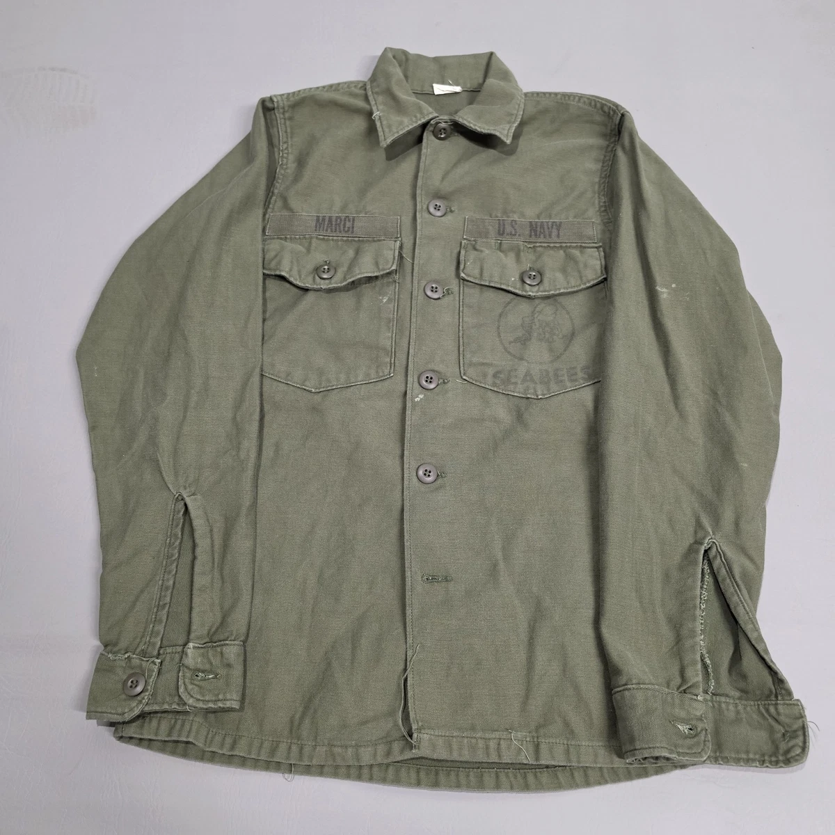 VINTAGE 70s US NAVY SEABEES ユーティリティ シャツ S ミリタリー USN 