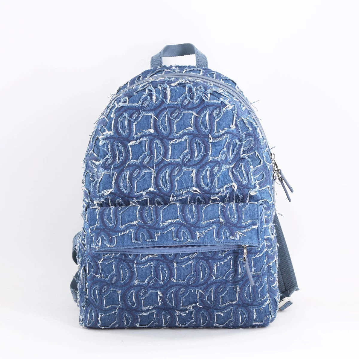 Christian Louboutin logo studded denim backpack in blue for men and women. Christian Louboutin Explorafunk Backpack Bag Blue-US main image 2