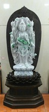 China Natural Jadeite Jade Carved Fengshui 1000 Arms Guan Yin Goddess Statue