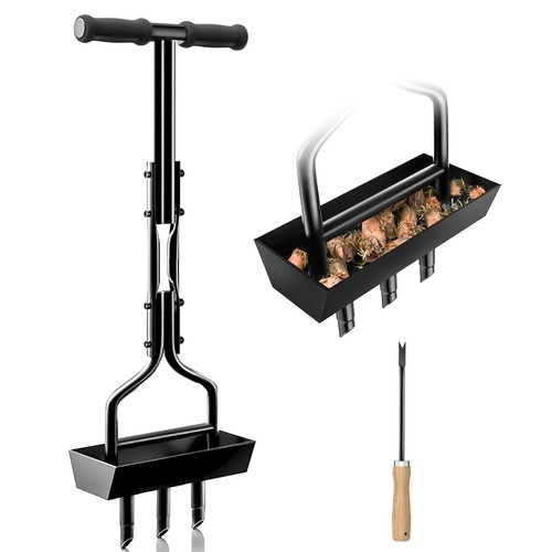 Lawn Aerator Garden Tool with Soil Core Tray 38” Manual Grass Plug Aerators &...