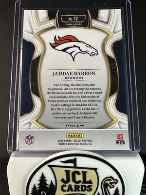 2025 Panini Select - Jahdae Barron #12 Concourse Zebra Prizm (RC