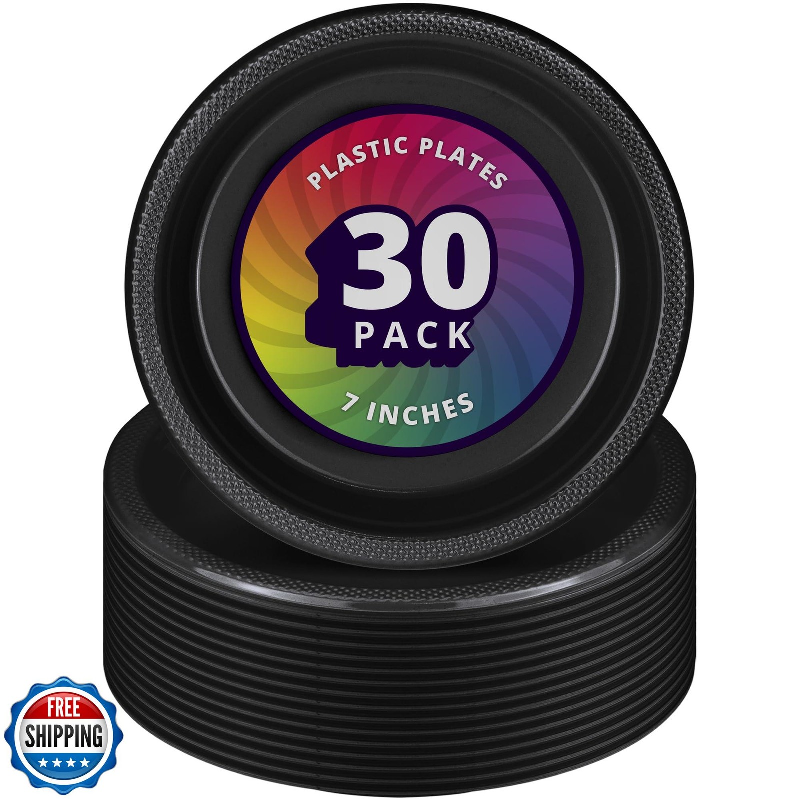 DecorRack 30 Small Plastic Plates, Heavy Duty 7 inch Disposable Party Ware fo