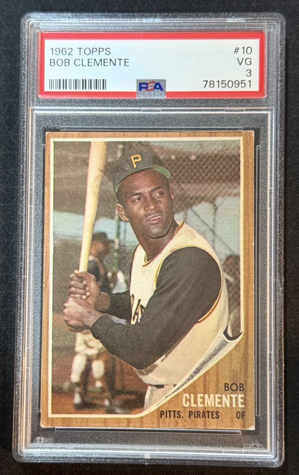 1962 Topps - Roberto Clemente #10 Bob on Card PSA 3