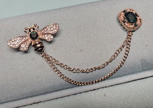 Authentic Bumblebee Pin And Brooch With Green Crystals, Rhinestone, And Pear, Gold Plated