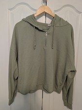 Gap French Terry Knit Cropped Hoodie 1/4 Zip Sage Mint Green Sz Large