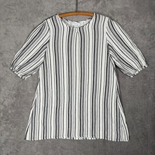 Bryn Walker Women's L White Black Striped Cotton Lagenlook Tunic Top Made in USA