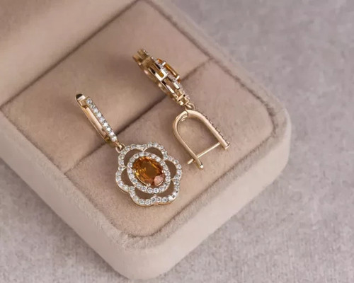 2.50Ct Oval Cut Lab-Created Citrine Drop/Dangle Earrings 14K Yellow Gold Plated
