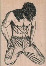Kneeling Man 2 1/2 x 3 1/2" Rubber Stamp, People Stamp, Man Stamp