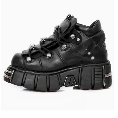 Punk Style Women Shoes Heel Height 6CM Gothic Ankle Rock Boots Metal Decor Black