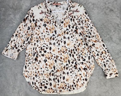 Olive Hill Shirt Womens Large Leopard Floral Print Button Up Long Sleeve Blouse