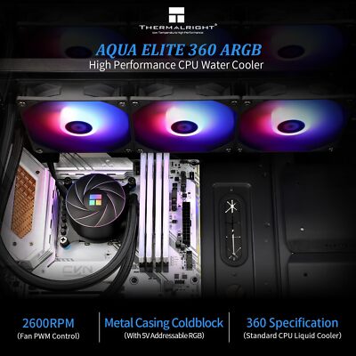 Thermalright Aqua Elite 360 ARGB AIO CPU Cooler, 6400RPM, AM4/AM5, Intel LGA