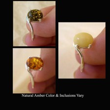 BALTIC HONEY BUTTERSCOTCH or GREEN AMBER STERLING SILVER HANDMADE RING