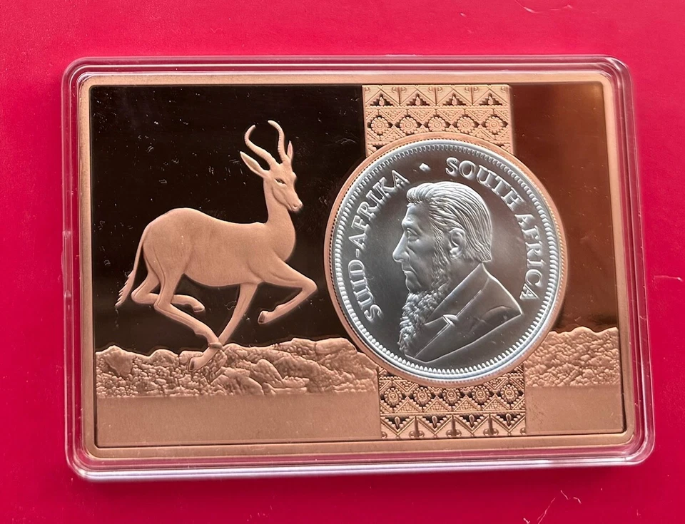 Krügerrand 2025,  1 Oz Silber im Münzbarren Kupfer ( 3 Oz ) Motiv Springbock - Bild 2 von 4