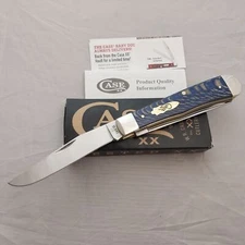 Case Cutlery Trapper Blue Sycamore Wood Folding Stainless Pocket Knife 63730
