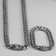 Miami Cuban Link Bracelet  Chain Combo Set Silver Stainless Steel 8mm-14mm