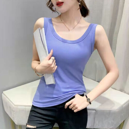 Damen Uni Camisole Gerippt Tank Top Slim Fit Stretch Ärmellos Unterhemd Sexy - Bild 4 von 47
