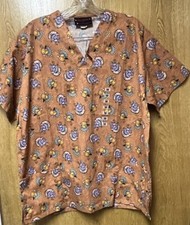 Thanksgiving Turkey V-neck Scrub Top M 6 8