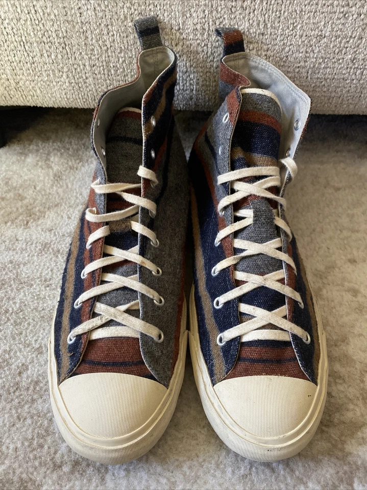 RARE The Hill Side Japan Striped Tweed Sneaker High Tops US 11 EU 45 JP 29 Shoes - Image 2 of 4