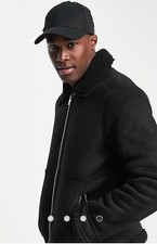 Barneys Originals Faux Shearling Fully Borg Lined Jacket In Black - Medium