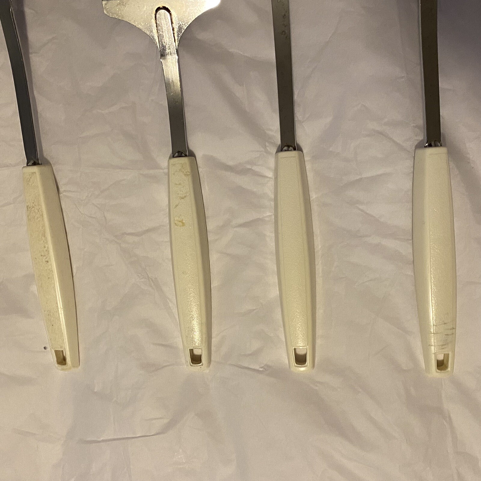 Vintage Ekco Set 2 Serving Spoons 1 Spatula And 1 Meat Fork Green