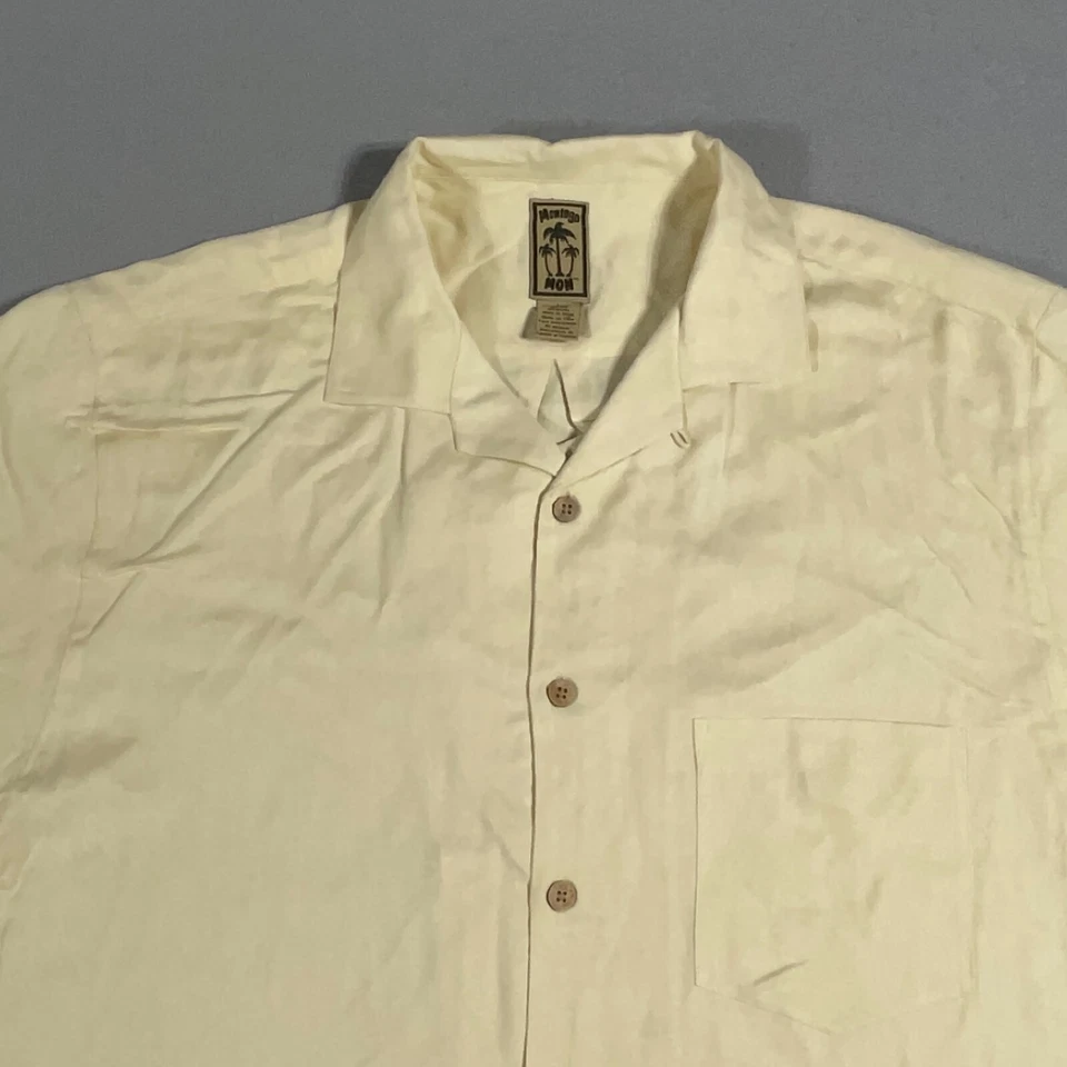 Camisa de campamento hawaiana amarilla tropical 100 % seda talla grande Montego Mon para hombre Foto 3 de 4