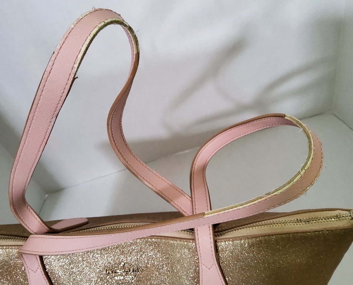 Kate Spade NY Rose Gold Glitter Joeley Pink Sparkle Tote  Kate Spade Designer Sparkle Rose Gold Glitter Tote Bag Purse Handbag Satchel main image 0