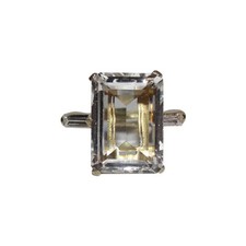 Small 18 kt Gold Vermeil Sterling Silver Emerald Cut Rock Crystal Quartz