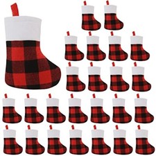 24 Pack Mini Christmas Stockings, 7  Red and Black Buffalo Red  black Plaid
