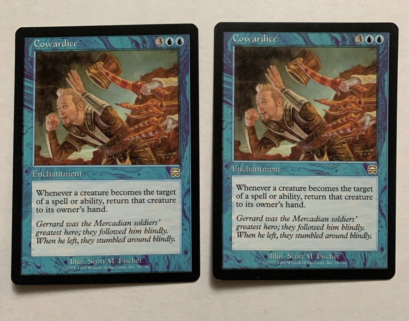 1x Cowardice - Mercadian Masques - NM - Rare - Blue - Enchantment - MTG