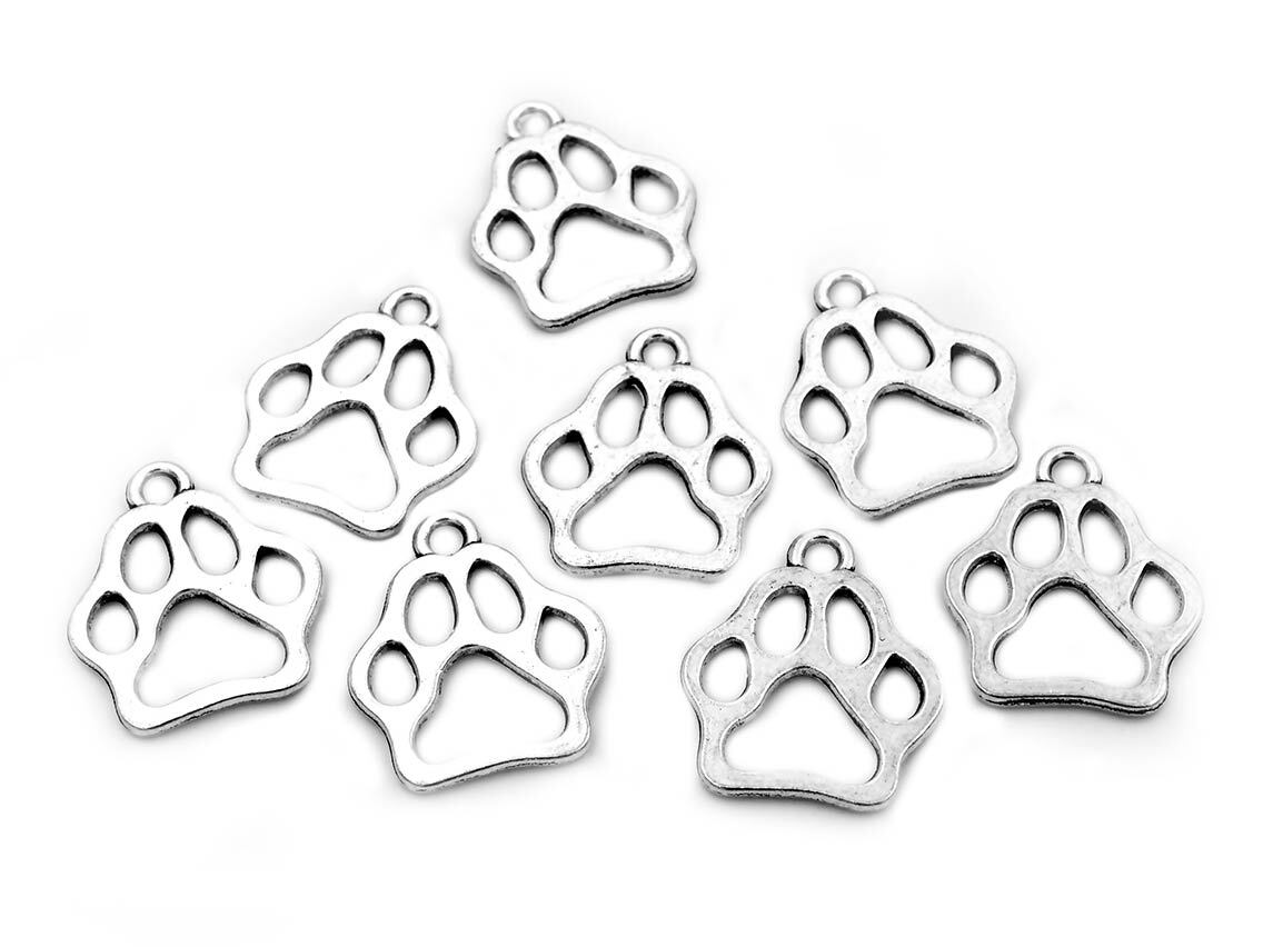 Ciondolo zampa di cane color platino - Set da 10 pezzi